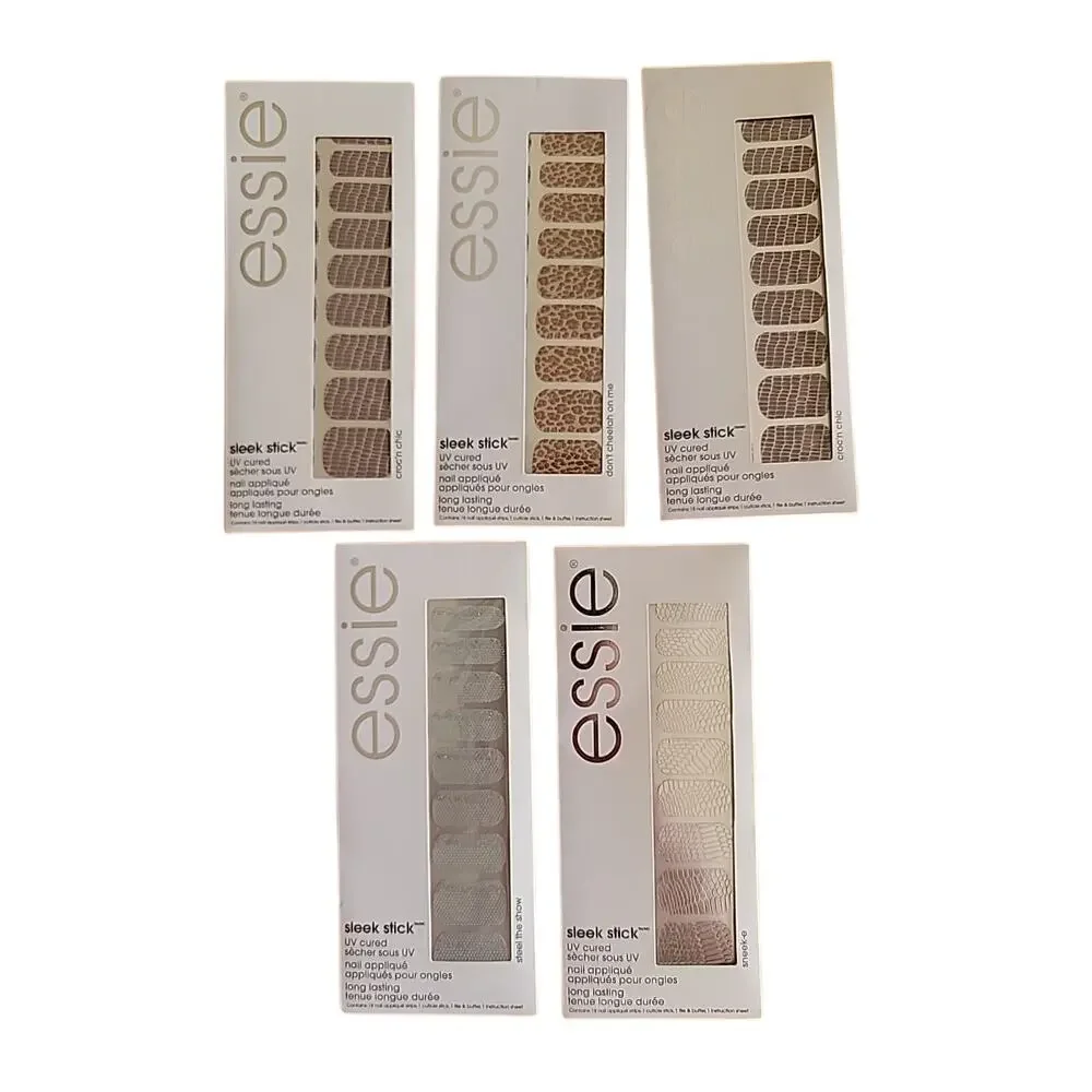 5 Pack Essie Sleek Stick Nail Applique UV Cured Stickers Metallic‎ Bundle